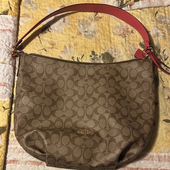 Coach Tan and Pink Signature Shoulder Bag - Picture 1 of 3